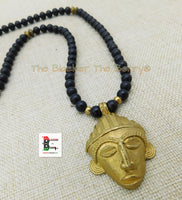 African Mask Necklace Black Brass Beaded Jewelry Black Owned