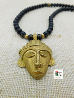 African Mask Necklace Black Brass Beaded Jewelry Black Owned
