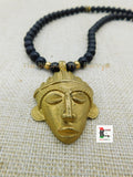 African Mask Necklace Black Brass Beaded Jewelry Black Owned