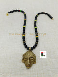 African Mask Necklace Beaded Black Jewelry Ethnic Tribal Unisex