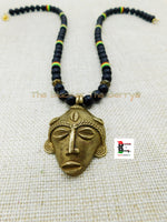 African Mask Necklace Beaded Black Jewelry Ethnic Tribal Unisex