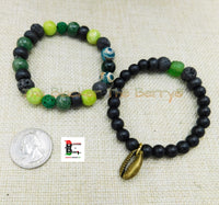 Cowrie Bracelet Jewelry Beaded Green Black Handmade Ethnic Black Owned