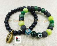 Cowrie Bracelet Jewelry Beaded Green Black Handmade Ethnic Black Owned