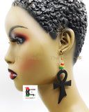 Ankh Earrings Wooden Black  Handmade Hand Painted Ethnic Red Yellow Green