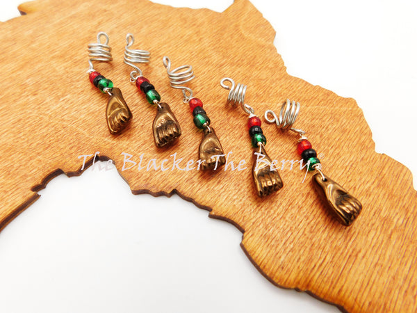 Fist Hair Accessories Loc Jewelry Dreads RBG Set of 5 BLM Silver