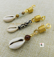 Loc Jewelry Set of 3 Cowrie Gold Tone Beaded Natural Stones Dangle Handmade Unique