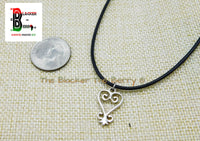 Silver Sankofa Charm African Adinkra Jewelry Black Necklace Adjustable