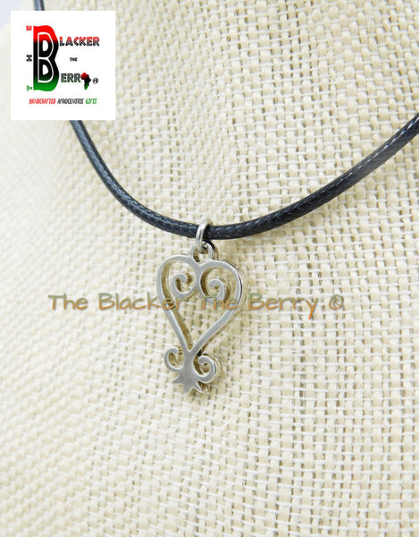 Silver Sankofa Charm African Adinkra Jewelry Black Necklace Adjustable
