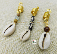 Loc Jewelry Set of 3 Cowrie Gold Tone Beaded Natural Stones Dangle Handmade Unique
