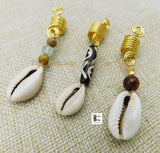 Loc Jewelry Set of 3 Cowrie Gold Tone Beaded Natural Stones Dangle Handmade Unique