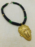 Large Mask Necklaces African Men Black Green Ethnic Afrocentric Beaded Face Jewelry Brass