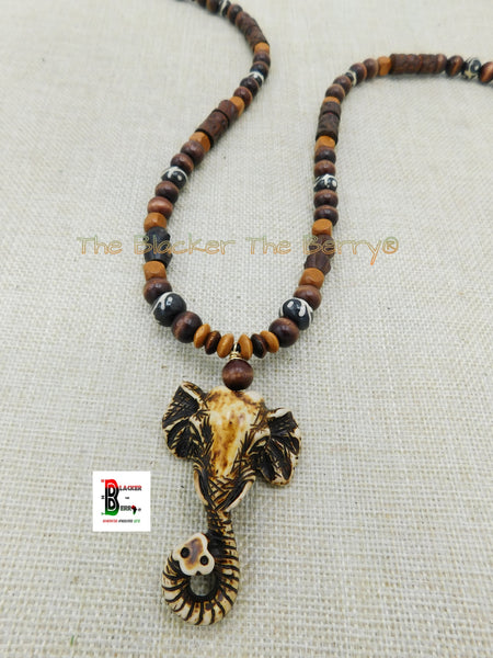 Elephant Necklace Beaded Jewelry Brown Yak Handmade Black Owned