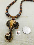 Elephant Necklace Beaded Jewelry Brown Yak Handmade Black Owned