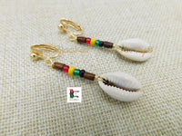 Cowrie Clip On Beaded Earrings Non Pierced Ethnic Afrocentric