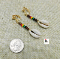 Cowrie Clip On Beaded Earrings Non Pierced Ethnic Afrocentric