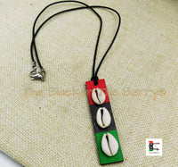 RBG Wooden Cowrie Necklace Adjustable Jewelry Black Owned Pan African