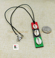 RBG Wooden Cowrie Necklace Adjustable Jewelry Black Owned Pan African