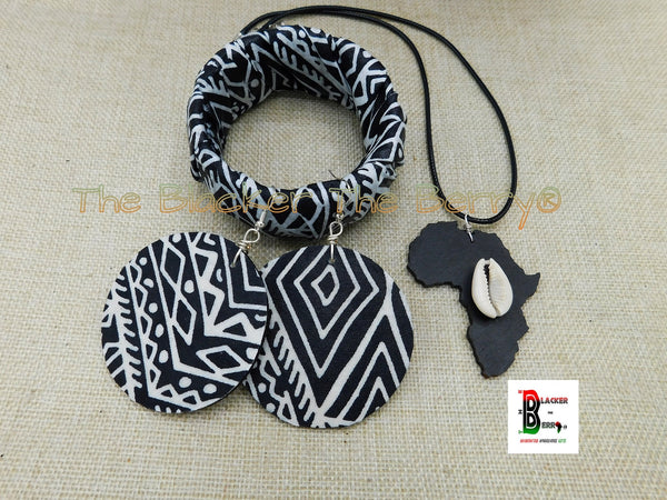 Black White Jewelry Set African Ankara Bracelet Black Women Jewelry Ethnic