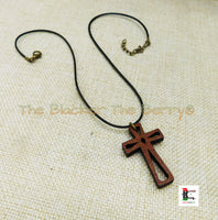 Wooden Cross Pendant Necklace Christian Jewelry Unisex Black Owned