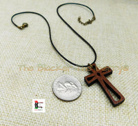 Wooden Cross Pendant Necklace Christian Jewelry Unisex Black Owned