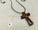 Wooden Cross Pendant Necklace Christian Jewelry Unisex Black Owned
