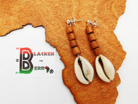 Cowrie Shell Post Earrings Jewelry Wooden Beaded