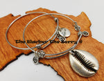 Cowrie Shell Bangles Silver Jewelry Women Set Charms Adjustable