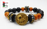 African Sankofa Bird Bracelet Beaded Jewelry Black Orange Stretch Gift Ideas
