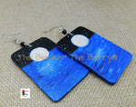Moon Earrings Night Time Jewelry Water Waves Hand Painted Wooden