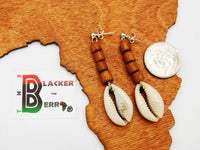 Cowrie Shell Post Earrings Jewelry Wooden Beaded