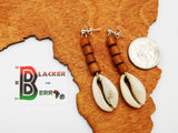 Cowrie Shell Post Earrings Jewelry Wooden Beaded