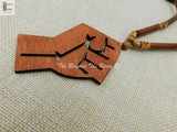 Black Power Necklace Empowerment Fist Up Raised Large Wooden Beaded Jewelry