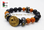 African Sankofa Bird Bracelet Beaded Jewelry Black Orange Stretch Gift Ideas