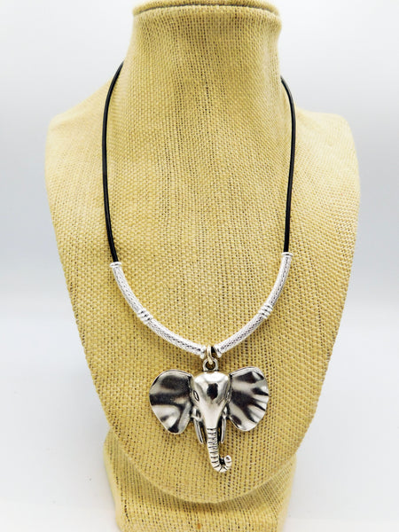 Elephant Necklace Silver Jewelry Leather Ethnic