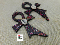 Ankh Earrings Handmade Black Glitter Jewelry Hand Painted Large