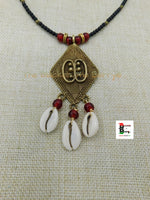African Adinkra Ese Necklace Beaded Black Red Handmade Cowrie Black Owned Jewelry