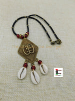 African Adinkra Ese Necklace Beaded Black Red Handmade Cowrie Black Owned Jewelry