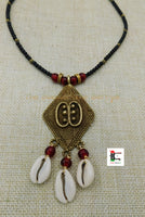 African Adinkra Ese Necklace Beaded Black Red Handmade Cowrie Black Owned Jewelry