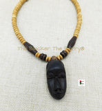African Mask Carved Wooden Necklace Jewelry Beaded Afrocentric Black Owned