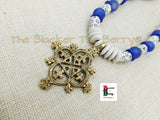 African Coptic Necklace Beaded Jewelry Blue White African Black Owned