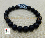 Gye Nyame Bracelet Size 7 1/4 Inches African Adinkra Afrocentric Stretch Black White