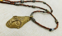 African Necklaces Long Beaded Jewelry Mask Face Brass Wood Black Owned