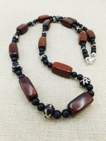 Ethnic Men Necklaces Beaded Wooden Stone Handmade Jewelry Long Black Owned