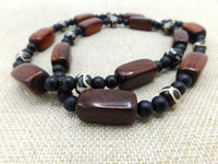 Ethnic Men Necklaces Beaded Wooden Stone Handmade Jewelry Long Black Owned