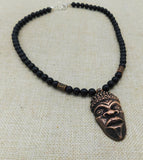 African Warrior Men Necklace Face Mask Pendant Beaded Jewelry Black Owned