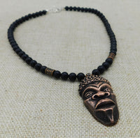 African Warrior Men Necklace Face Mask Pendant Beaded Jewelry Black Owned
