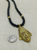 African Mask Men Necklaces Afrocentric Ethnic Beaded Black Brass Tribal Black Owned