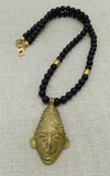 African Mask Men Necklaces Afrocentric Ethnic Beaded Black Brass Tribal Black Owned
