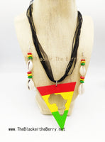 African Jewelry Set Rasta Red Yellow Green Necklace Earrings Cowrie Shell