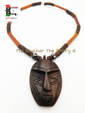 African Mask Necklace Wooden Beaded Jewelry Ghana Handmade Black Owned Business